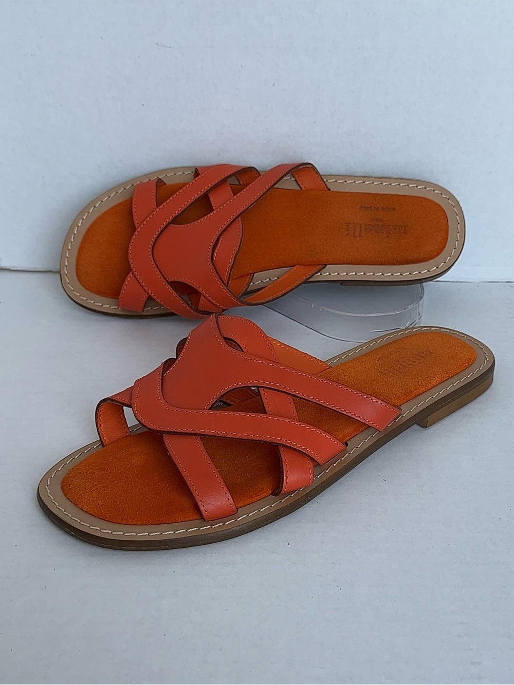 Minelli Paris Orange Leather Strappy Flat Slide Sandals EU 40 US 9-9.5